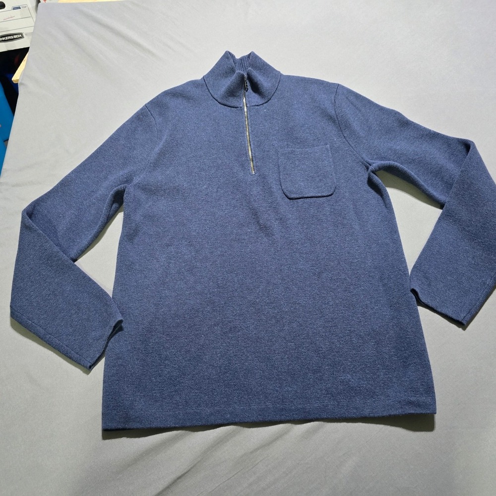Banana Republic Quarter Zip Pullover Mens Large Blue Cotton Blend Pocket Sweater